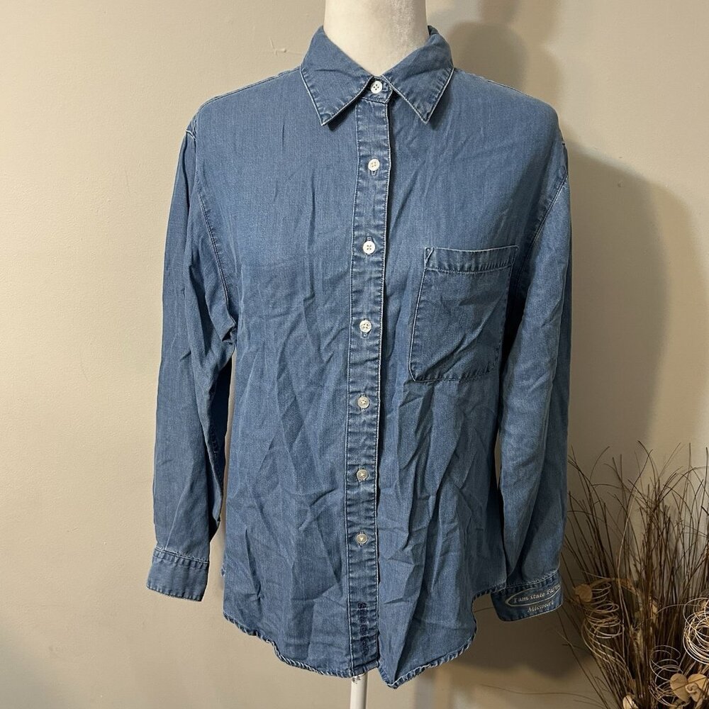 Vtg Gear For Sports Denim Chambray Shirt State Farm MO Embroidery Logo Blue Sz M